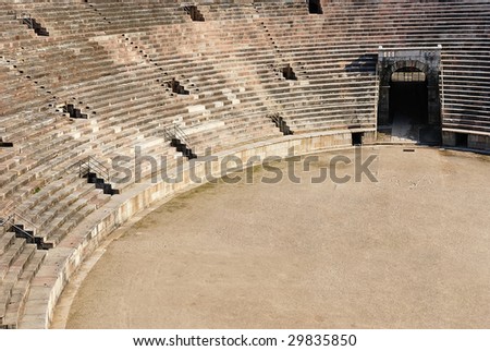 Interior of the ancient arena, the second largest Roman arena in Verona, Italy.