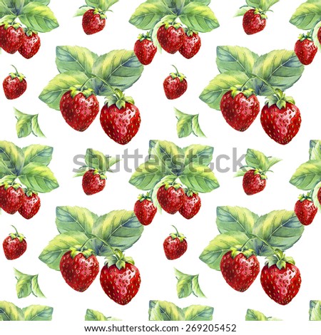 A seamless strawberry pattern on white background.