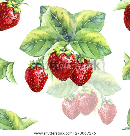 A seamless strawberries pattern on white background.