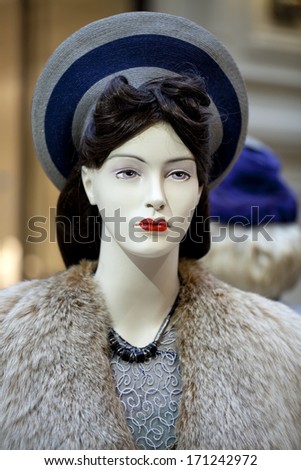 Portrait of female mannequin, close up in shop shot