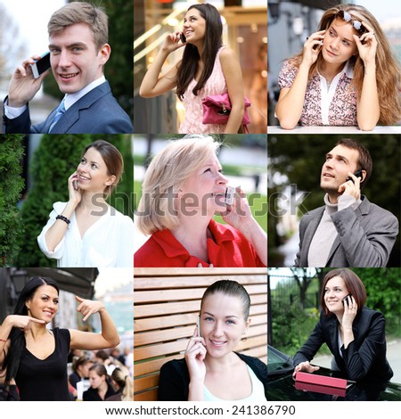 Happy people calling by mobile phone