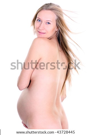 stock photo : undressed pregnant female holding her breasts stock photo : undressed pregnant female holding her breasts