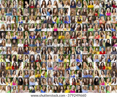 Collage of beautiful young women between eighteen and thirty years, a portrait of a close-up