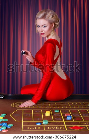 woman in a casino.Girl playing in casino.