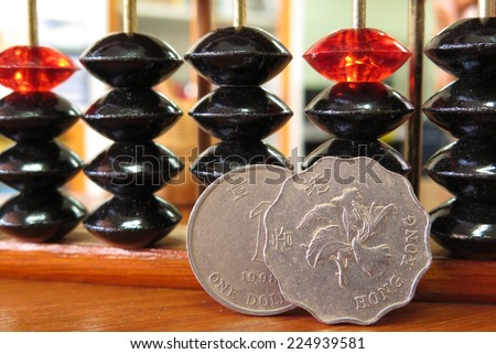 Hong Kong money coin dollar Chinese abacus