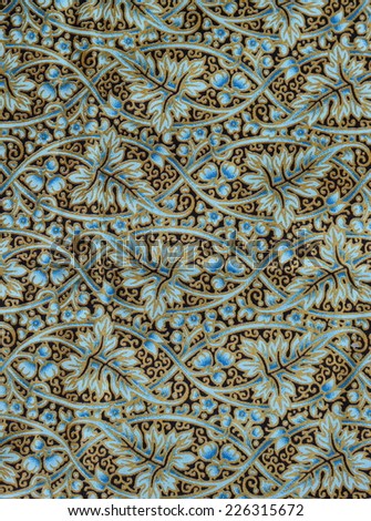 Blue gold black textile leave and flower pattern texture