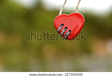 red heart padlock with key number