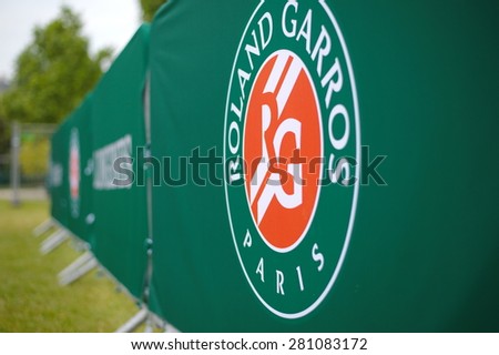 PARIS - MAY 24, 2015: Roland Garros Logo at the French Open Grand Slam tournament in Paris, France.