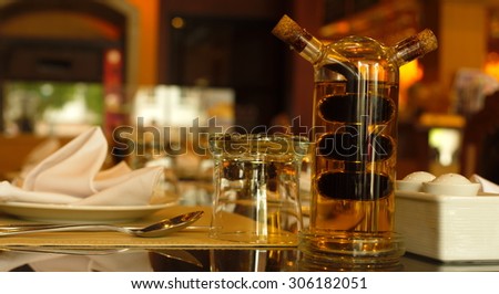 olive oil and vinegar for Italian food on table