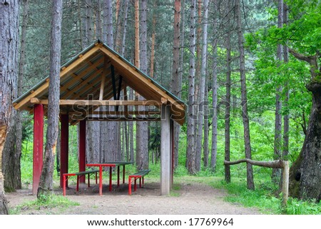 Picnic outdoors place for resting in forest