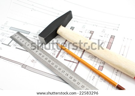 project ruler hammer pencil technical scheme draw