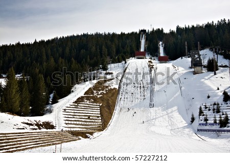 ski jump tower at mountain winter snow