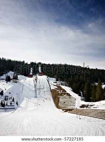ski jump tower at mountain winter snow