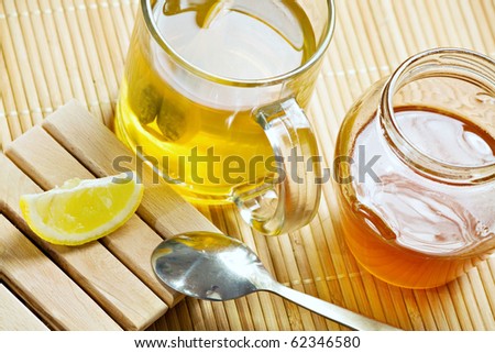 green tea healthy drink, lemon and honey