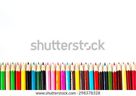 color palette wooden crayon pencils isolated at white background