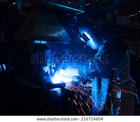 The working in Welding skill up. (Manufacturing of car)