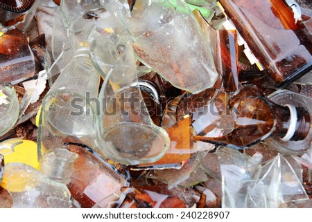 Shards of glass from the bottle on the ground