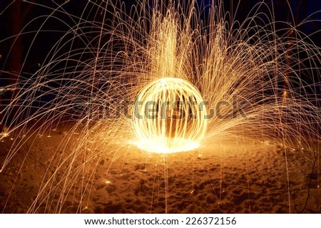Sparks and circles of flame in the shape of a ball from this ground effect firework.