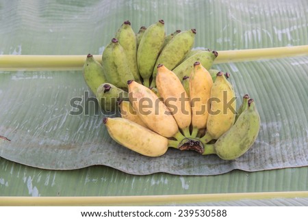 Yellow and banana  put on banana tree leaf