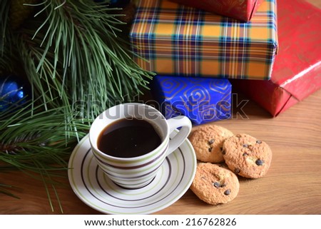 Christmas gifts, a cup of coffee and cookies 3