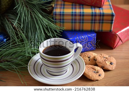 Christmas gifts, a cup of coffee and cookies 2