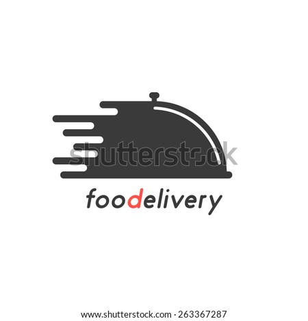food delivery with black dish. concept of on-line supermarket, maintenance catering, transportation, tray, chef. isolated on white background. flat style trendy modern brand design vector illustration