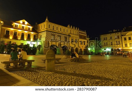 TARNOW POLAND - August 10, 2014: Marketplace in center of Tarnow , in the summer is a meeting place for locals of city and tourists