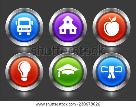 School and Education Experience on Color Round Buttons