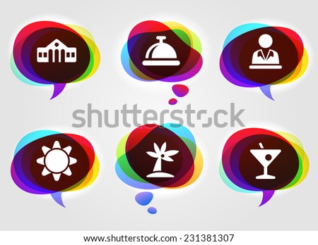 Vacation and Recreation Activity on Multi Color Speech Bubbles