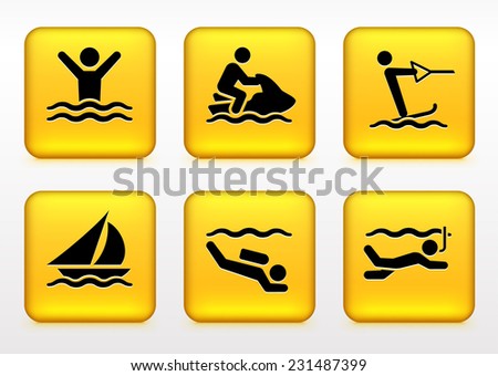 Swimming and Water Sports on Yellow Square Buttons