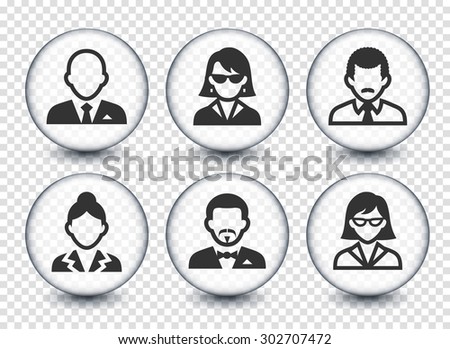 People Face Set on Transparent Round Buttons