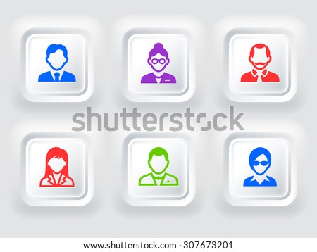 Professional People Face Set  on Color Square Buttons