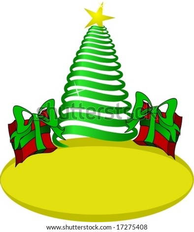 Christmas holiday illustration, with Christmas tree and presents.