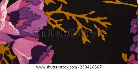 Natural retro vintage silk cloth with abstract floral pattern on a dark background. Swatch for fashion theme