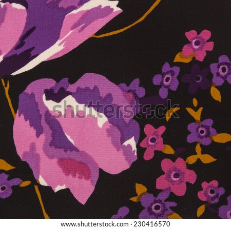 Natural retro vintage silk cloth with abstract floral pattern on a dark background. Swatch for fashion theme