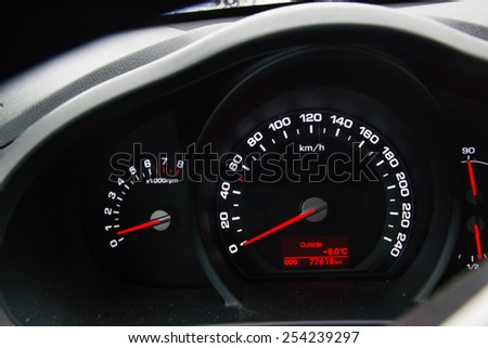 Car Dashboard with white and red lights
