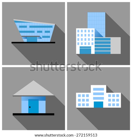 set of 4 buildings icon, symbol, modern architecture vector design