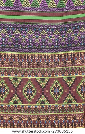 Colorful Thailand style rug surface close up vintage fabric is made of hand-woven cotton fabric