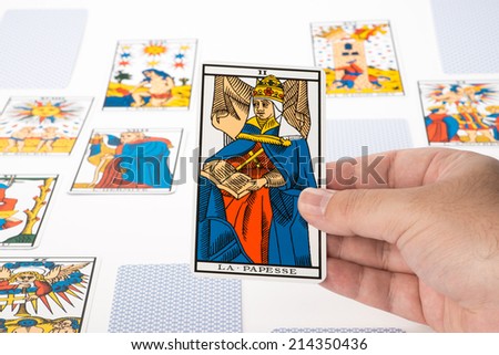 Draw tarot on white background : The Papess