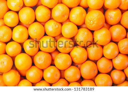 Tangerines as the background. Big bunch of ripe tangerines.
