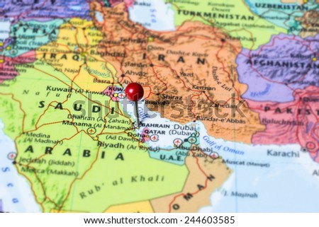 Map showing Bahrain with a map pin in Manama