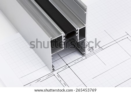 Aluminum profile cross section on sheet of paper