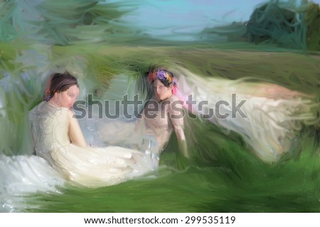 Bridesmaids. Two bridesmaids outdoor in a wedding time.