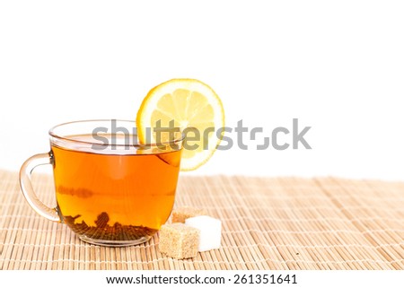 cup of tea and lemon. isolated on white background.