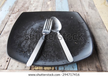 Empty plate after food on wood