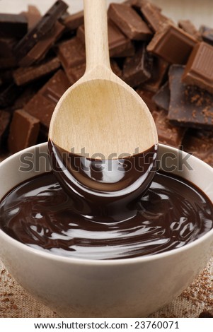 Chocolate pudding and spoon.