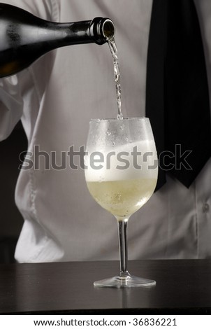 Hands, pouring a cocktail. Bartender pouring liquor, Barman pouring a drink. Bartender pouring champagne.