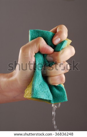 stock photo : Squeezing sponge, squeezing wet sponge.