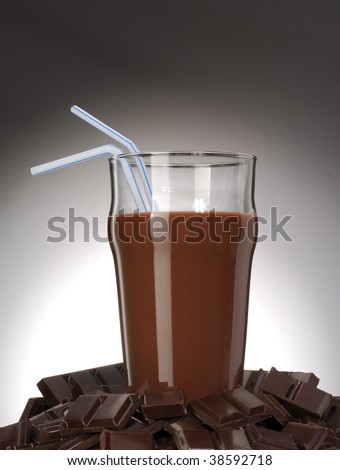 Fresh chocolate drink over chocolate sticks.
