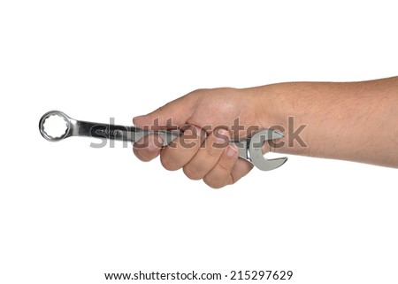 Wrench in hand on white background